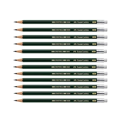 Abbildung von FABER Castell 205045 Bleistift 9000 mit Gummitip, Härtegrad HB, 12 Stück