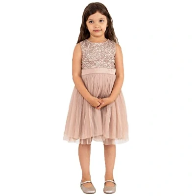 Abbildung von Maya Deluxe Mädchen Girls Sequin Embellished Party Tutu Bridesmaids Wedding Midi Dress With Belt Bow Kleid, Taupe Blush, 9 10 Jahre EU