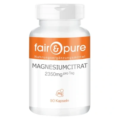 Abbildung von Fair &amp; Pure® Magnesiumcitrat Kapseln 90 hochdosiert mit 300mg reinem Magnesium pro Tagesdosis vegan ohne Magnesiumstearat