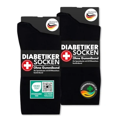 Abbildung von 6 Paar Socken mit Komfortbund ohne Gummi &amp; Naht 97% Baumwolle Damen Herren Diabetiker (Schwarz 39 42)