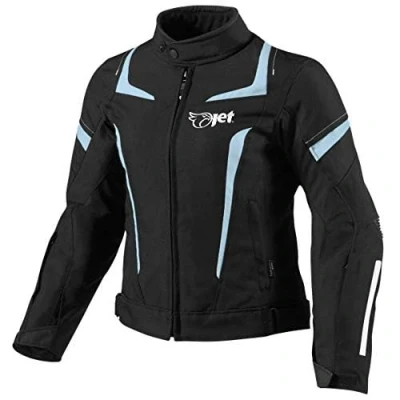 Abbildung von Jet Motorcycle Motorradjacke Frauen Damen Sommer Winter Gepanzerte Textilwasserdichte ELEKTRA (4XL (20/22), Schwarz/Himmelblau)