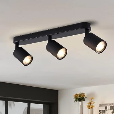 Abbildung von ANWIO LED Deckenstrahler Schwenkbar 3 Flammig Deckenleuchte GU10, Wandstrahler Schwarz Spotlight Lampe Deckenlampe für Wohnzimmer Schlafzimmer Flur (ohne Glühbirnen) EUS EA190811 10 03RB