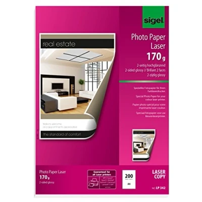 Abbildung von SIGEL LP342 Fotopapier für Laser / Kopierer, A4, 200 Blatt, hochglänzend, beidseitig bedruckbar, 170 g