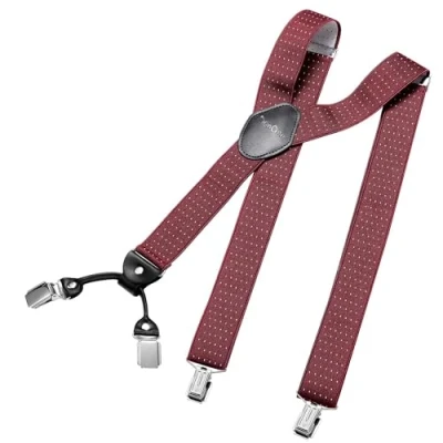 Abbildung von DonDon Hosenträger Herren breit 3,5 cm mit 4 Clips extra stark in Y Form elastisch und längenverstellbar, Gepunktet Rot Weiß