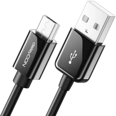 Abbildung von deleyCON 3,0m Micro USB Ladekabel Datenkabel Kompatibel für Android Handys Smartphones Tablets MP3 Player Kameras uvm. Schwarz