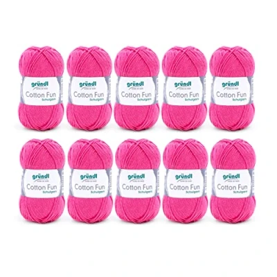 Abbildung von Gründl Cotton Fun Strickgarn/ Häkelgarn (weiches Garn aus 100% Baumwolle , OEKO TEX zertifiziert, 50 g/115 m, Nadelstärke: 3 4, 10 Knäuel á g), Fuchsia, 27.00 x 11.00 07.00 cm