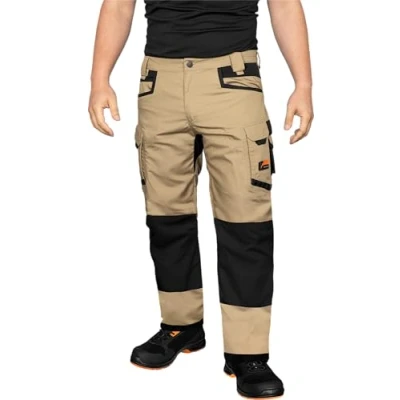 Abbildung von ACE Constructor Herren Arbeitshose lang Männer Arbeitshosen mit Stretch Bund, Cargo &amp; Kniepolster Taschen Beige 52