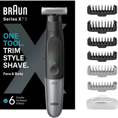 Abbildung von Braun Series X Barttrimmer/ Bodygroomer / Elektrorasierer Herren Haarschneidemaschine Profi, 6 Aufsätze für Gesicht und Körper, 45 Min. kabellose Laufzeit, Bartshchneider, XT5200