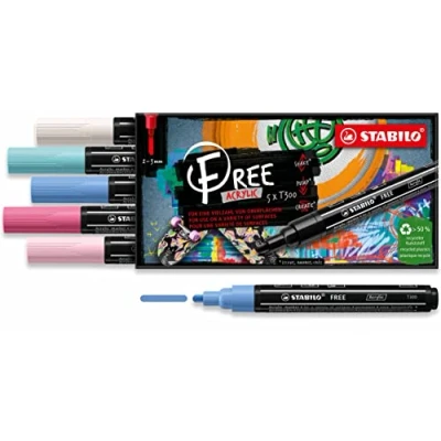 Abbildung von Acrylmarker STABILO FREE Acrylic T300 Rundspitze 2 3mm Candy 5er Pack mit 5 verschiedenen Farben