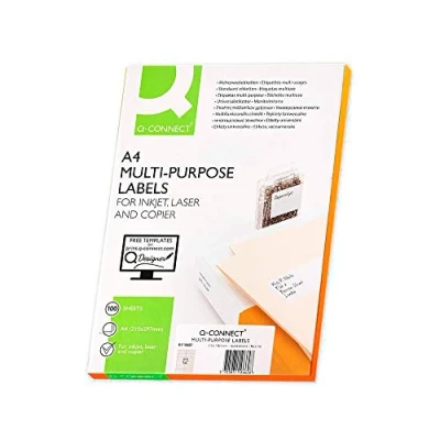 Abbildung von Q CONNECT Etiketten Selbstklebend / 105 x 48 mm 100 Blatt A4 Weiß/Adressaufkleber Bedruckbar Adressetiketten Aufkleber Universal Klebeetiketten Haushaltsetiketten
