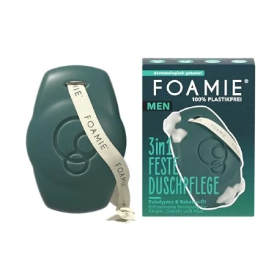 Abbildung von Foamie Men 3in1 Feste Duschpflege Back to the Roots Für Körper, Gesicht &amp; Haare Mit Babassu Eukalyptusöl pH hautneutral Vegan Plastikfrei 90g