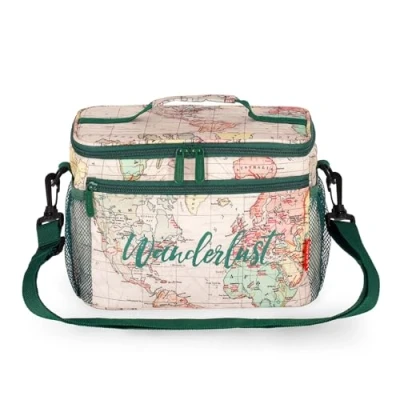 Abbildung von LEGAMI Thermo Lunchtasche, wärmeisolierend, für Mittagessen, Büro, Arbeit, Lunchtasche mit großem Fassungsvermögen von 7,7 Liter, verstellbarer Schultergurt, 28 x 17 15 cm, Travel Motiv