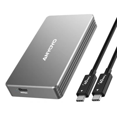 Abbildung von 40Gbps NVMe SSD Gehäuse für Thunderbolt 4/3, USB4 M.2 PCIe 2280 M Key (B+M Key), USB C kompatibel 3/4, Aluminiumlegierung Gehäuse, bis zu 2700 MB/s