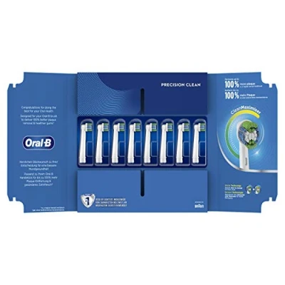 Abbildung von Oral B Precision Clean Aufsteckbürsten für elektrische Zahnbürste, 8 Stück, mit CleanMaximiser Borsten optimale Zahnpflege, Zahnbürstenaufsatz, briefkastenfähige Verpackung