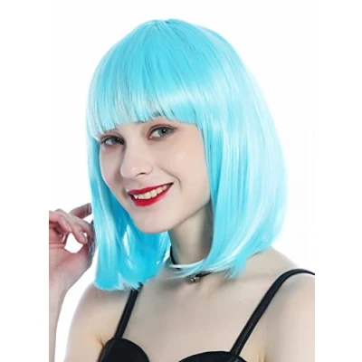 Abbildung von WIG ME UP CW 052 T4516 Perücke Damen Karneval Halloween Longbob Pony glatt hellblau blau