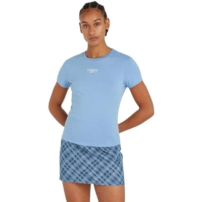 Abbildung von Tommy Jeans Damen T Shirt Kurzarm Slim Logo Rundhalsausschnitt, Blau (Westside Blue), 3XL