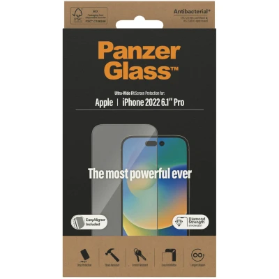 Abbildung von Apple iPhone 14 Pro Panzerglas PanzerGlass Ultra Wide Fit Anti Bacterial Screenprotector incl. applicator Antibakterieller