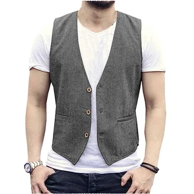 Abbildung von AeoTeokey Herren Sommer Leinenweste Anzug Weste Casual Regular Fit(Grau,M)
