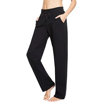 Abbildung von BALEAF Damen Thermo Jogginghose Baumwolle Yogahose mit Taschen Geradem Bein Hose Sweathose Freizeithose Schwarz S