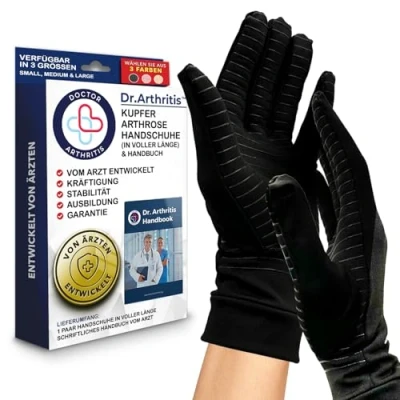 Abbildung von Von Ärzten Entworfen Arthrose Handschuhe mit Kupfer/Kompressionshandschuhe für Frauen und Männer, Fingerlose Handschuhe, Raynauds, RSI, Karpaltunnel, Neurodermitis [Schwarz,