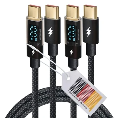 Abbildung von AMATHINGS 2 Stück 100W USB C auf Kabel, 1,2 M 5A Schnellladekabel Ladekabel PD QC5.0 mit LED Display, Kompatibel iPhone 15/15 Pro/15 Pro Max MacBook Air iPad Galaxy S23 S22