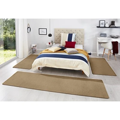 Abbildung von Hanse Home Teppich Bettumrandung Fancy 3 teilig Bettvorleger Velours Teppichläufer Kurzflor Einfarbig Läufer Set für Kinderzimmer Schlafzimmer, Braun 2X 67x140 cm 1x 67x250cm