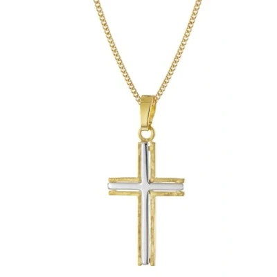 Abbildung von trendor Kreuz Anhänger 585 Gold Bicolor mit goldplattierter Silberkette zeitloser Halsschmuck für Damen und Herren, elegantes Accessoire 68490 45 cm