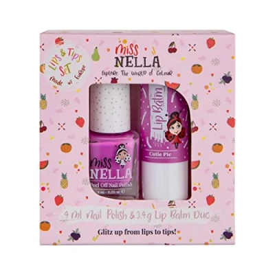 Abbildung von Miss Nella CUTIE PIE hypoallergener Lippenbalsam speziell für Kinder + BLUEBERRY SMOOTHIE abziehbarer Nagellack