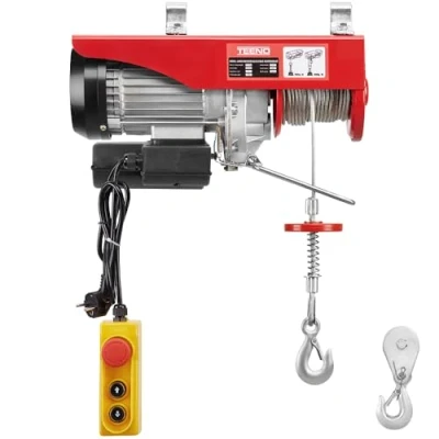 Abbildung von TEENO Elektrischer Flaschenzug, 1800 W, Überlastung, elektrische Seilwinde, 220 V, einfache und doppelte Aufhängung, 500 kg/1000 kg, 6 m/min 12 m/min, rot (500/1000 kg)