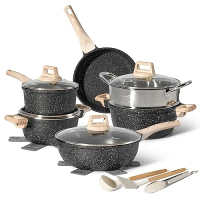 Abbildung von JUST PERFECTO Topf und Pfannenset induktion mit deckel Induktions Töpfe set pfannen ohne PTFE PFOA Kochtopfset Aluminium Antihaftbeschichtung