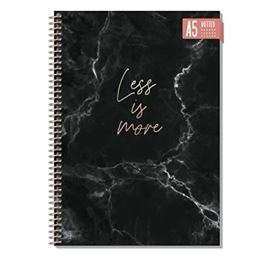 Abbildung von Bullet Journal dotted A5 mit Spiralbindung [Less is more] 160 Seiten Notizbuch gepunktet Spirale, College Block, Sprial Notizblock von Trendstuff by Häfft nachhaltig &amp; klimafreundlich