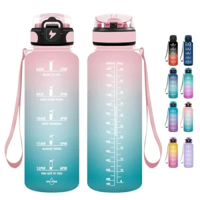 Abbildung von Grsta Trinkflasche 1,5 Liter Sport BPA Frei, mit Strohhalm, Kohlensäure Geeignet, Wasserflasche für Gym, Fahrrad, Fitness, Camping und Schule