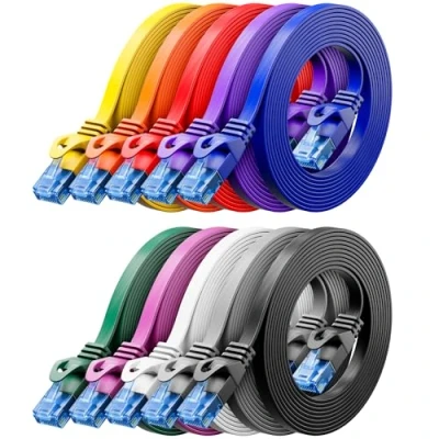 Abbildung von deleyCON 10x 1m CAT6 Flaches Netzwerkkabel 1000 Mbit Gigabit LAN Cat 6 RJ45 Ethernet Patchkabel Dünnes Verlegekabel Flach für Internet Switch Router Modem Patchpanel Bunt