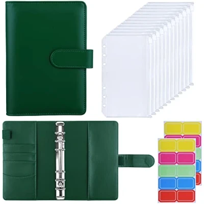 Abbildung von HAUTOCO Budget Planner Deutsch, A6 Binder, Budgetplaner, Ringbuch mit 12 Binder Taschen, Finanzplaner Etiketten, Sparbuch für Geld Organizer, Reisen Tagebuch, Schwarz