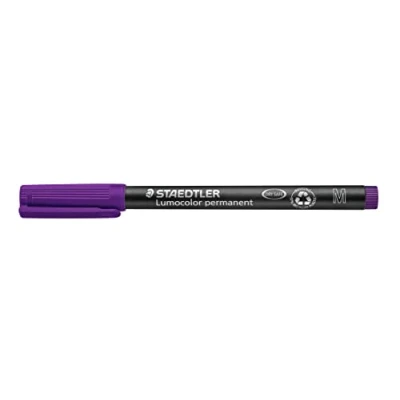Abbildung von STAEDTLER permanent Marker Lumocolor, violett, Linienbreite ca. 1,0 mm, wisch und wasserfest, Made in Germany, lange Lebensdauer, 10 violette Universalstifte im Kartonetui, 317 6