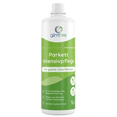 Abbildung von glimtrex Intensive Care Parkettpflege geöltes Parkett (1,0l) Pflege für reduzierte Abnutzung Renovierer zum Erhalt geölter Holzböden und Holzoberflächen kaschiert leichte Kratzer