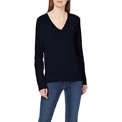 Abbildung von Tommy Hilfiger Heritage V NECK Strickpullover, Damen, Größe: Small, Midnight