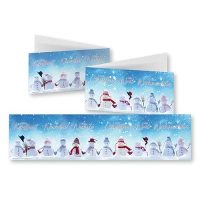 Abbildung von Edition Colibri 10 Panorama XL Weihnachtskarten mit Umschlag: Schneemänner, Schneemann, Frohe Weihnachten, Feliz Navidad, Buon Natale, Vrolijk Kerstfeest, Joyeux Noël (11158)