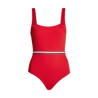 Abbildung von Tommy Hilfiger Global Stripe Square NECK ONE Piece Badeanzug, Damen, Größe: XL, Primary red