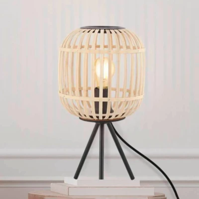 Abbildung von EGLO Tischlampe Bordesley, 1 flammige Tischleuchte Vintage, Natur, Boho, Hygge, Nachttischlampe aus Stahl in Schwarz und Holz Naturfarben, Wohnzimmerlampe, Lampe mit Schalter, E27 Fassung