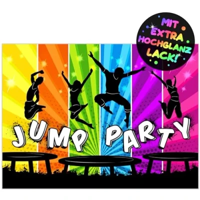 Abbildung von 12x Jump PARTY EINLADUNGSKARTEN KINDERGEBURTSTAG Junge Mädchen die Karten sind Trampolin Einladung für Jungen Kinder GEBURTSTAG House HÜPFBURG KINDERPARTY