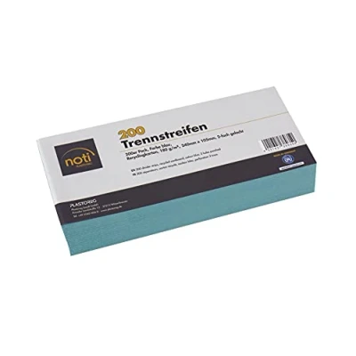 Abbildung von 200 Trennstreifen in blau, 24 x 10,5cm, gelocht, 180g/m² recycelter Karton, zum Sortieren von Dokumenten, bedruckbar