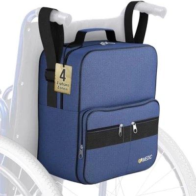 Abbildung von iMedic Deluxe Rollstuhltasche Rollstuhl Zubehör lässt Sich an den Griffen befestigen, um eine nützliche und praktische Aufbewahrung zu bieten Marineblau