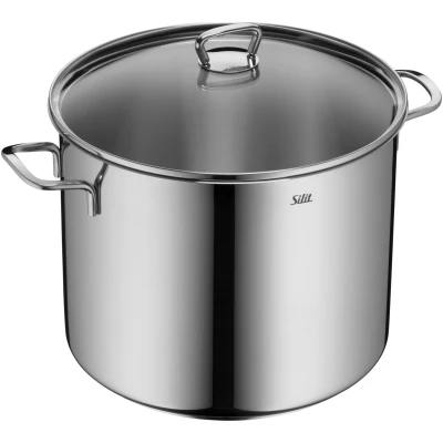 Abbildung von Silit Gemüse Suppentopf Induktion 28cm, Glasdeckel, Topf hoch 12l, Edelstahl poliert, unbeschichtet, backofengeeignet