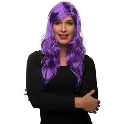 Abbildung von Sexy Langhaar Damen Frauen Perücke lockig/gewellt für Fasching Karneval Motto Party 13 Farben (Lila)