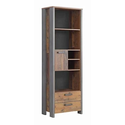 Abbildung von FORTE Clif Regal mit 1 Tür und 2 Schubladen, Holzwerkstoff, Old Wood Vintage/ Betonoptik Dunkelgrau, 67 x 204,7 41,6 cm