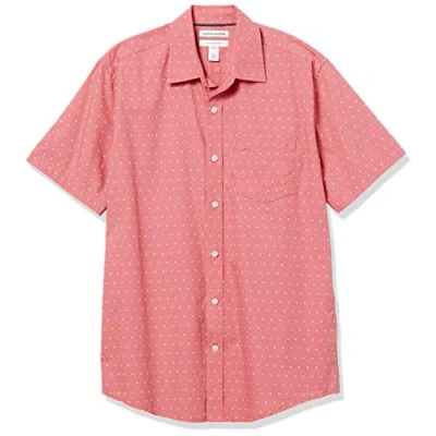 Abbildung von Amazon Essentials Herren Kurzärmeliges Hemd aus Popeline, Normale Passform, Korallenrosa Weiß Punkte, XL