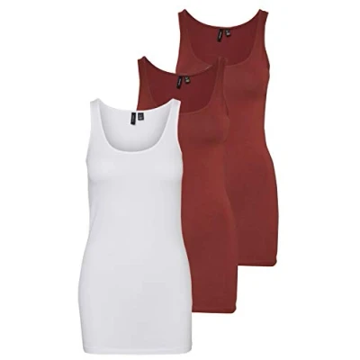 Abbildung von VERO MODA Damen VMMAXI My Soft Long Tank TOP GA 3er Pack 10229554, Bright White/Sable &amp; Sable, M