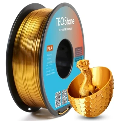 Abbildung von TEQStone Silk PLA Filament 1,75mm Gold 1KG, Hochglänzende Oberfläche, Sauber Gewickelt, Maßhaltigkeit +/ 0,02mm Vakuumverpackung