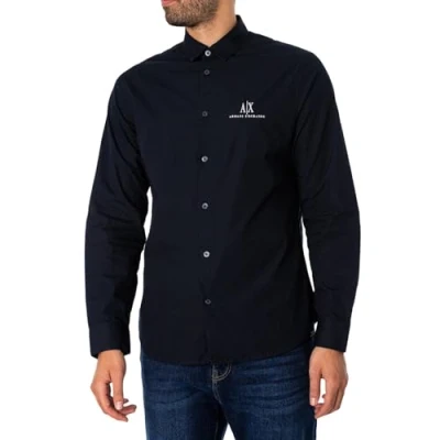 Abbildung von Armani Exchange Men&#039;s Ax Long Sleeve Icon Logo Button Shirt, Deep Navy, Mittel
